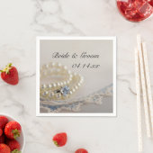 ホワイトパール、ダイヤモンドリングや輪、ブルーレース結婚ズ スタンダードカクテルナプキン (インサイチュ)