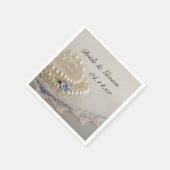 ホワイトパール、ダイヤモンドリングや輪、ブルーレース結婚ズ スタンダードカクテルナプキン (角)