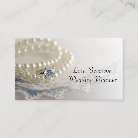 ホワイトパール、ダイヤモンドリングや輪、レースウェディングプランナー 名刺 (正面)