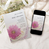 ホワイトパール ピンクの花とレースのキンセアニエラパーティー 招待状