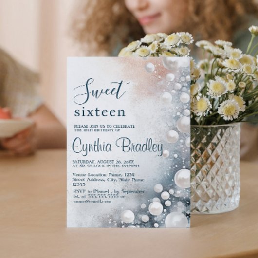 ホワイトパールSweet sixteen誕生日パーティー 招待状