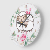 ホワイトヒツジとベビー ラージ壁時計 (傾斜)