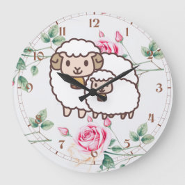 ホワイトヒツジとベビー ラージ壁時計