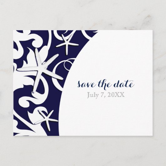 ホワイトヒトスターフィッシュブルービーチ結婚式保存日 案内ポストカード (正面)