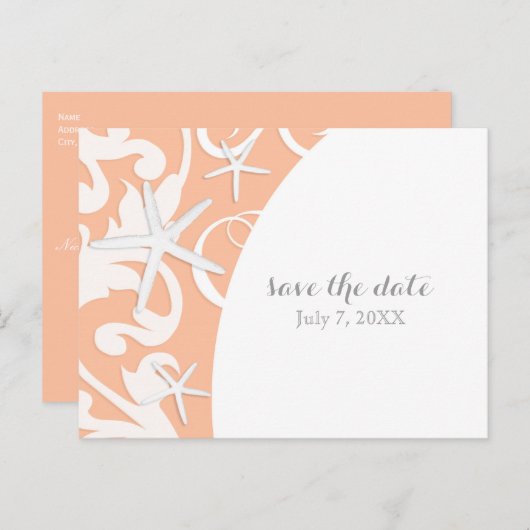 ホワイトヒトデのサンゴビーチ結婚式保存日 案内ポストカード (正面/裏面)