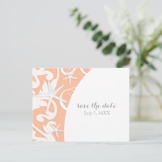 ホワイトヒトデのサンゴビーチ結婚式保存日 案内ポストカード (スタンド正面)