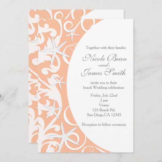 ホワイトヒトデのサンゴビーチ結婚式招待状 招待状 (正面/裏面)