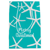 ホワイトヒトデ熱帯クリスマスターコイズ ミディアムペーパーバッグ (正面)