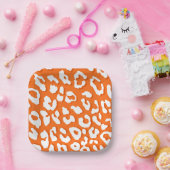 ホワイトヒョウ印刷オレンジ ペーパープレート (パーティー)