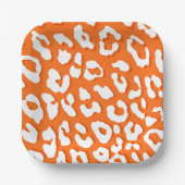 ホワイトヒョウ印刷オレンジ ペーパープレート (正面)