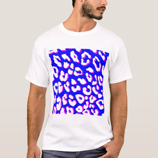 ホワイトヒョウ柄 ブルー ピンク Tシャツ (正面)