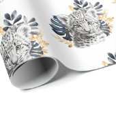 ホワイトヒョウ・ブルー熱帯葉 ラッピングペーパー (ロールコーナー)