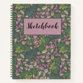 ホワイトビクトリアンデイジーパープルバタフライスケッチブック ノートブック (正面)