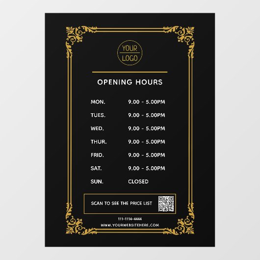 ホワイトビジネスの営業時間のロゴとqrコード風 ウィンドウサイン (シート)