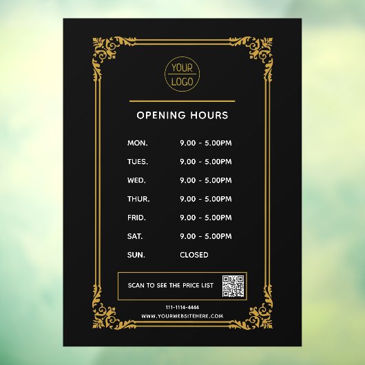 ホワイトビジネスの営業時間のロゴとqrコード風 ウィンドウサイン (シート3)