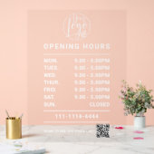 ホワイトビジネスの営業時間のロゴとqrコード アクリルサイン (ウェディング)