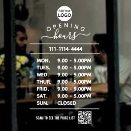 ホワイトビジネスの営業時間のロゴとqrコード ウィンドウサイン