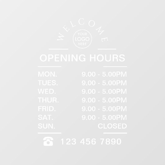 ホワイトビジネスの営業時間のロゴ ウィンドウサイン (シート)