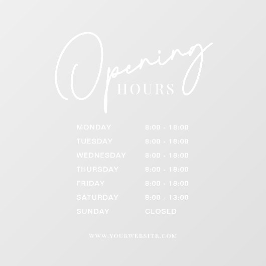 ホワイトビジネスの営業時間シンプルのモダンスクリプト ウィンドウサイン (シート)