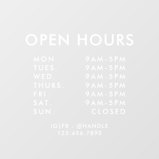 ホワイトビジネスの営業時間シンプルプロフェッショナル ウィンドウサイン (シート)