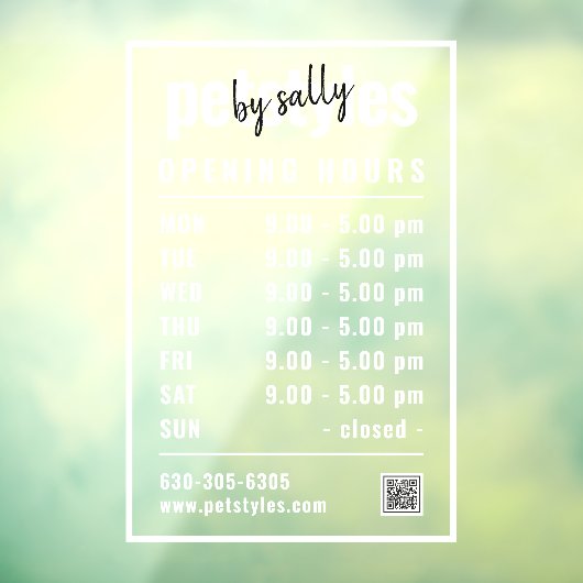 ホワイトビジネスの営業時間ロゴとQRコード ウィンドウサイン (シート3)