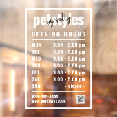 ホワイトビジネスの営業時間ロゴとQRコード ウィンドウサイン (シート2)