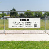 ホワイトビジネスロゴ会社QRコード屋外2,5x8 横断幕 (インサイチュ)