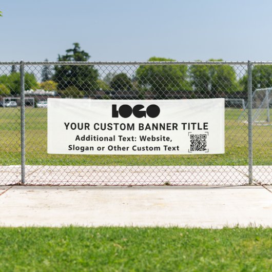 ホワイトビジネスロゴ会社QRコード屋外2,5x8 横断幕 (インサイチュ)