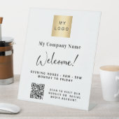 ホワイトビジネスロゴ名営業時間QRコード 台座サイン (インサイチュ)