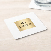 ホワイトビジネスロゴ スクエアペーパーコースター (アングル)