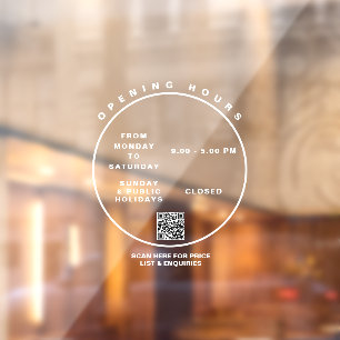 ホワイトビジネス営業時間丸スクリモダンプト ウィンドウサイン