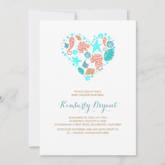 ホワイトビーチハートコー航海のスタルベビーシャワー 招待状 (正面)