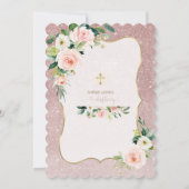 ホワイトピお洒落ンクフローラ金ゴールドガール《キリスト教》洗礼式や命名式 招待状 (裏面)