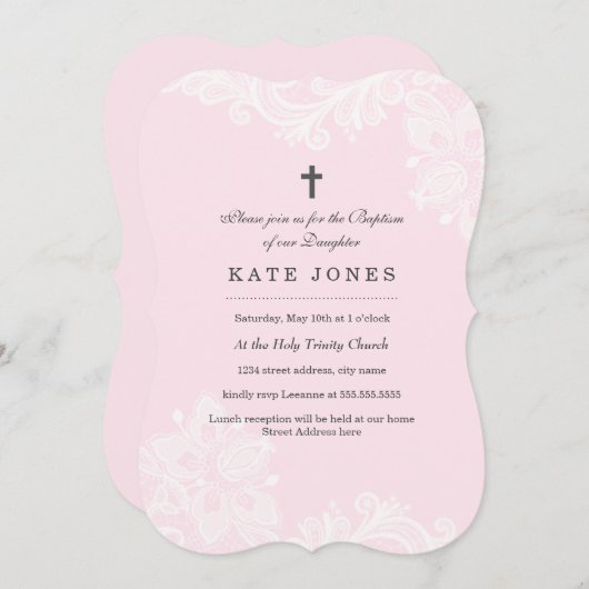 ホワイトピエレガントックスレースのバプテスマ招待状 招待状 (正面/裏面)