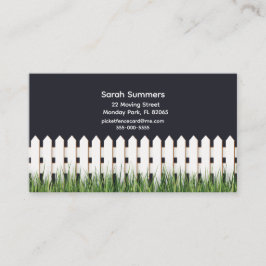 ホワイトピケットフェンスと芝生の住所カード 名刺