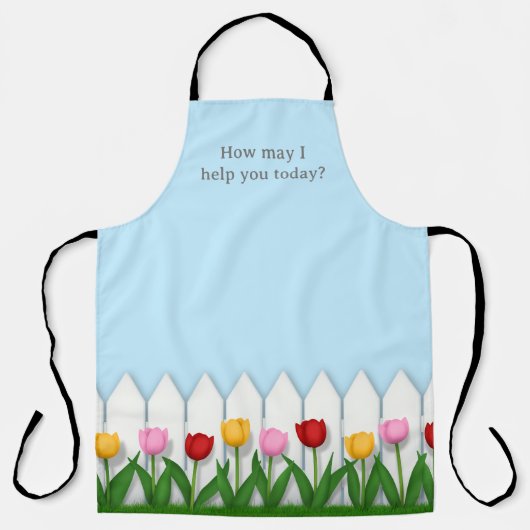 ホワイトピケットフェンス花のガーデンラージ エプロン (正面)