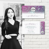 ホワイトピスタイリッシュンクティール(緑がかった色)きらめくグリッター追加ロゴ 名刺