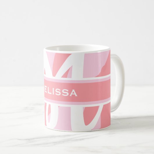 ホワイトピモダンックピーチモノグラムパーソナライズガーリー コーヒーマグカップ (正面右)