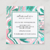 ホワイトピモダンンクティール(緑がかった色)グリーングリッターマーブルメイクアップ スクエア名刺 (裏面)