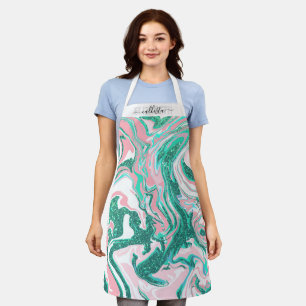 ホワイトピモダンンクティール(緑がかった色)グリーングリッター大理石 エプロン