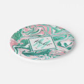 ホワイトピモダンンクティール(緑がかった色)グリーングリッター大理石 ペーパープレート (アングル)