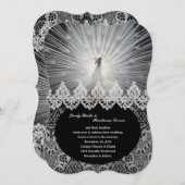 ホワイトピユニークーコックレースファンシー結婚式招待状 招待状 (正面/裏面)