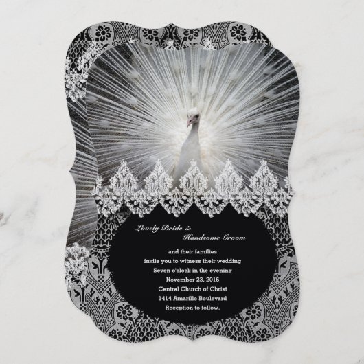 ホワイトピユニークーコックレースファンシー結婚式招待状 招待状 (正面/裏面)