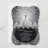 ホワイトピユニークーコックレースファンシー結婚式招待状 招待状 (正面)