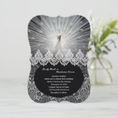 ホワイトピユニークーコックレースファンシー結婚式招待状 招待状 (スタンド正面)