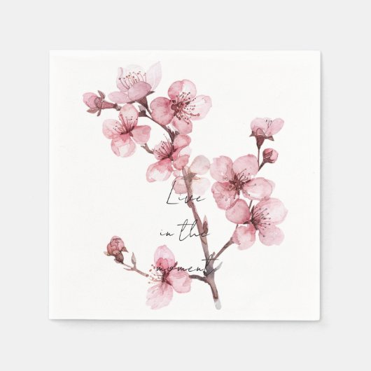 ホワイトピンクさくらんぼブロッサムフローラ スタンダードカクテルナプキン (正面)
