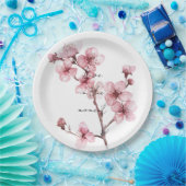 ホワイトピンクさくらんぼブロッサムフローラ ペーパープレート (パーティー)