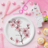 ホワイトピンクさくらんぼブロッサムフローラ ペーパープレート (パーティー)