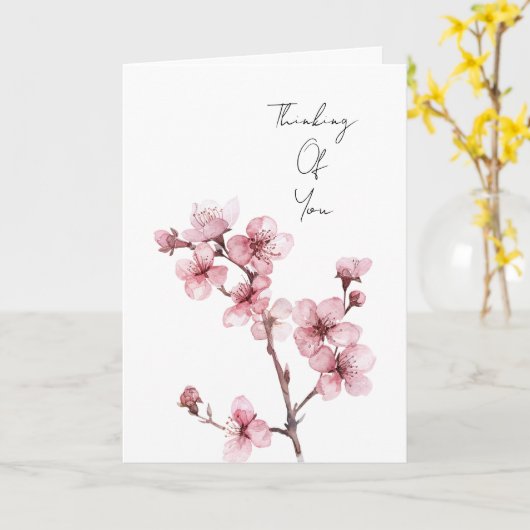 ホワイトピンクさくらんぼ考えブロッサムフローラ カード (黄色い花)