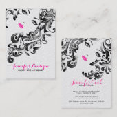 ホワイトピンクとブラックの美しい顔モノグラム3 名刺 (正面/裏面)